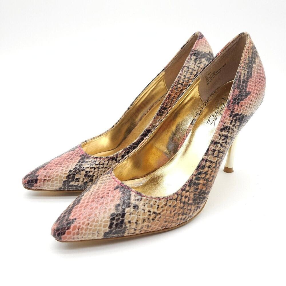 Thalia Sodi (Womens 6M) Elina Snake‎ Print High Heels Gold Stiletto Pink Shoes